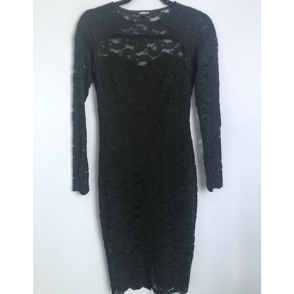 Express Size XS Black Lace Floral Midi Dress - Picture 8 of 12